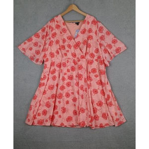 NWT Torrid Peach Georgette Size 26 Floral Faux Wrap Dress